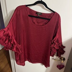💝 1X Vibrant Dark Burgundy Red Ruffle Sleeve Top